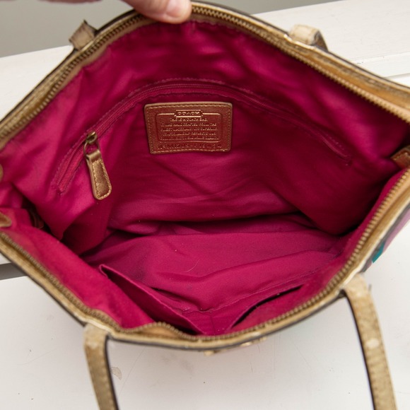 Coach Poppy Pop Graffiti Glam Tote Bag Signature Zip Closure Colorful Gold Trim - Picture 6 of 7